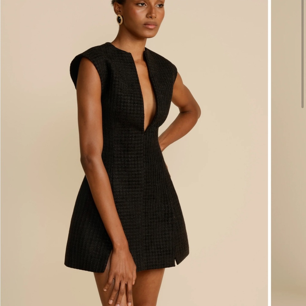 Black Mini Dress with Deep V Neck - Picture 5 of 10